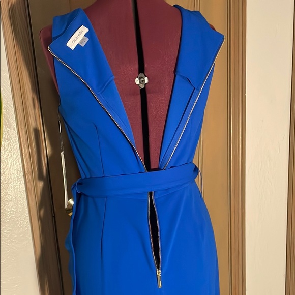 Calvin Klein Blue Ruffle Sleeveless Dress - Picture 10 of 14